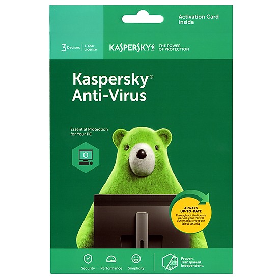 Phần mềm Kaspersky Anti-Virus 3Users/1 Năm (KAV 3U)