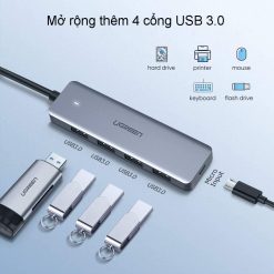 Hub USB UGREEN chuyển đổi USB/USB-C ra 4 cổng USB 3.0 cổng nguồn Type-C