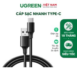 Cáp sạc nhanh Type C UGREEN US287 – Dòng sạc tối đa 3A, tương thích rộng với nhiều dòng điện thoại khác nhau