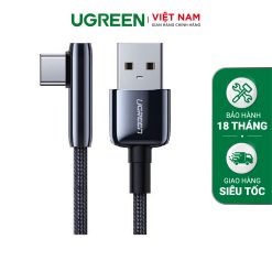 Cáp sạc nhanh Type C UGREEN US317 – Sạc nhanh công suất 40W dòng 5A – Đầu cáp vuông góc chống gập gãy, vỏ bện nylon – Bảo hành 18 tháng