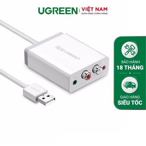 Bộ chuyển âm thanh USB ra 2 đầu 3.5mm (tai nghe+Mic) và 2 đầu hoa sen (RCA) dài 1M UGREEN 30521