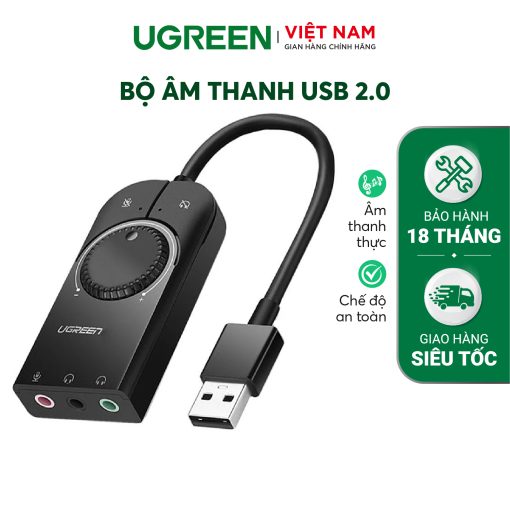 Bộ chuyển đổi âm thanh UGREEN CM129 - Chuyển từ USB sang 3 cổng 3.5mm - Chip SSS1629 DAC 48KHz/16bit