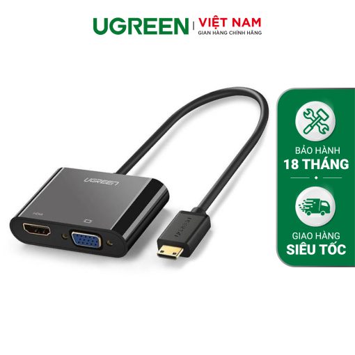 Bộ chuyển đổi HDMI UGREEN CM101 Chuyển sang HDMI/VGA (hỗ trợ nguồn 5V + Audio 3.5mm) dài 30cm