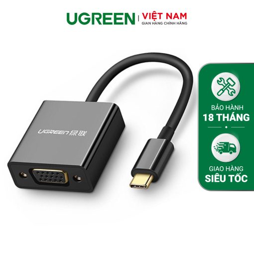 Bộ chuyển đổi Type C sang VGA UGREEN CM140 Hỗ trợ độ phân giải HD - Đen