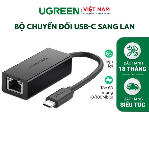 Bộ chuyển đổi USB Type C sang LAN 10/100 Mbps Ethernet dài 40CM UGREEN 30287