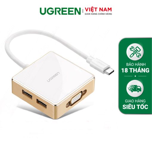 Bộ chuyển đổi USB type C sang VGA cùng Hub USB 1 cổng 3.0 và 2 cổng 2.0 hỗ trợ cổng sạc Macbook USB - C UGREEN US183 30442