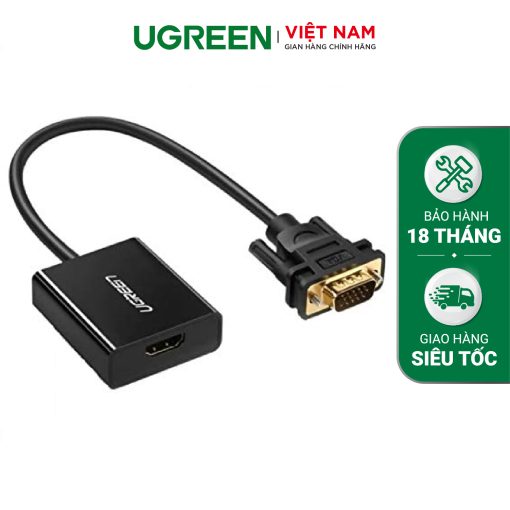 Bộ chuyển đổi VGA sang HDMI + Audio 3.5mm  UGREEN 60814 Hỗ trợ phân giải Full HD 1080p@60HZ - Cổng nguồn Micro USB 5V - Bảo hành 18 tháng