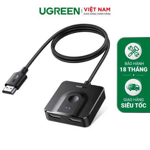 Bộ gộp tín hiệu HDMI 2.0 4K@60Hz UGREEN 70607 Splitter Switch 2 vào 1 Ugreen 70607 cao cấp (hỗ trợ 2 chiều)