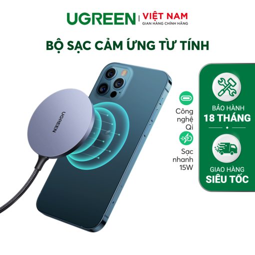 Bộ sạc không dây từ tính UGREEN 30233 Công nghệ sạc Qi, sạc ổn định công suất 15W