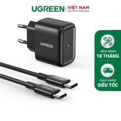 Bộ sạc nhanh kèm cáp sạc 2 đầu Type C 25W Us cáp 2M chân cắm tròn Ugreen CD250 50576