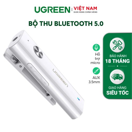 Bộ thu Bluetooth 5.0 UGREEN CM110 - Truyền tải âm thanh Hifi chất lượng cao - Hỗ trợ Micro bộ chuyển đổi Bluetooth AUX 3.5mm dùng cho tai nghe hỗ trợ MIC kết hợp với máy tính bảng điện thoại