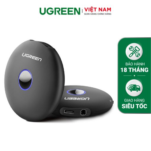 Bộ thu phát Bluetooth 5.0 UGREEN CM108 - Hỗ trợ âm thanh aptX,  kèm cổng kết nối audio 3.5mm - Hoạt động 12 giờ liên tục