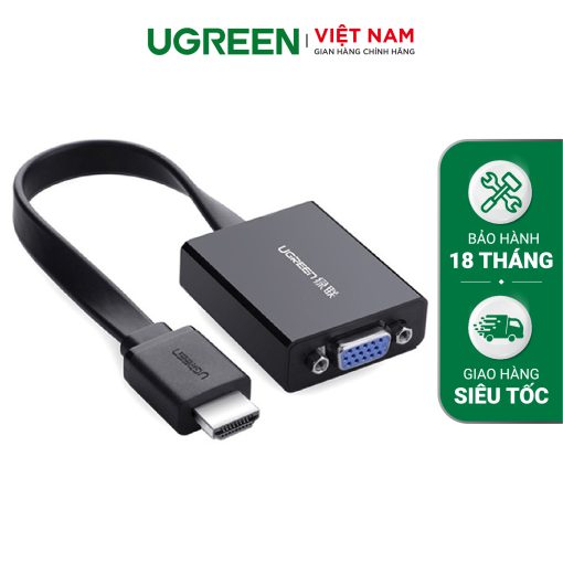 Cáp chuyển đổi HDMI sang VGA UGREEN MM103 dây dẹt tích hợp cổng Audio 3.5mm + Micro USB hỗ trợ nguồn ngoài