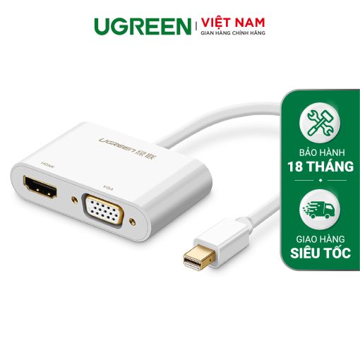 Cáp chuyển đổi Mini DisplayPort sang HDMI và VGA dài 20cm UGREEN MD115 - màu trắng