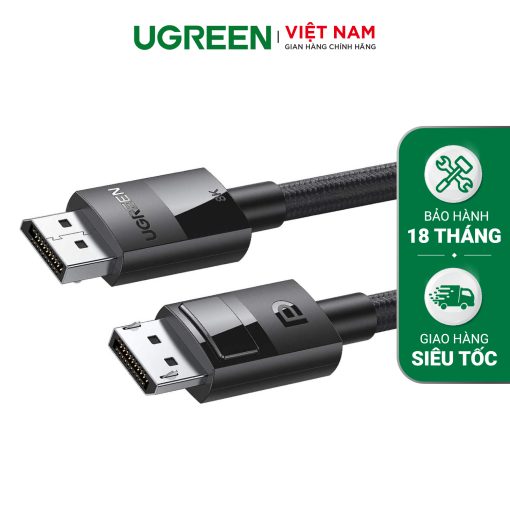 Cáp DisplayPort 1.4 UGREEN DP114 - Hỗ trợ độ phân giải 8K 60HZ , tốc độ truyền 32.4Gbps - Vỏ bện nylon chắc chắn chống rối - Đen-5m-80394