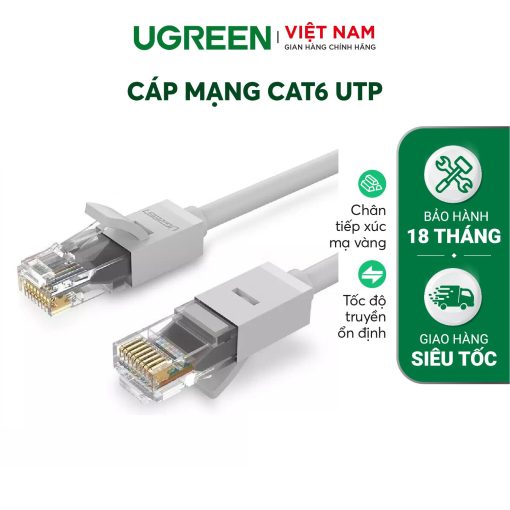 Cáp mạng đúc sẵn Cat6 UGREEN NW102 - Hỗ trợ băng thông cao lên đến 550 MHz - Dây nhựa PVC cho độ bền cao - 2m-White