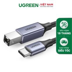 Cáp máy in Type-C sang USB B UGREEN US370 - Tốc độ truyền tải 480Mbps - Lõi đồng nguyên chất, 3 lớp bảo vệ chống nhiễu - 3m-đen-80808