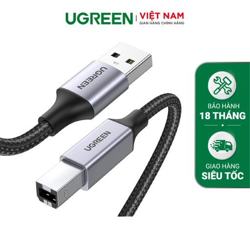 Cáp máy in USB A sang USB B UGREEN US369 - Tốc độ truyền tải 480Mbps - Sử dụng rộng rãi cho máy Fax máy in… - 3m