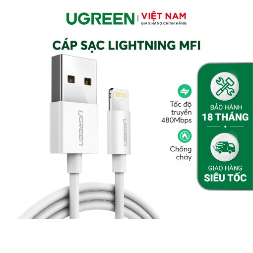 Cáp sạc Lightning chuẩn MFi UGREEN US155 - Sạc ổn định dòng 2.4A - Tốc độ truyền 480Mbps - ghi-2m-Lightning-Bện nylon-2