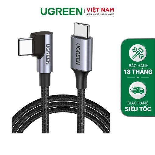 Cáp sạc nhanh PD60W UGREEN US255 - Đầu bẻ vuông góc chống gập gãy, Sạc nhanh chuẩn Quick Charge 3.0 dòng 3A - 2-Đen-Type C-dây bện