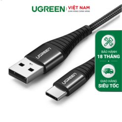 Cáp sạc nhanh Type C UGREEN US301 - Sạc nhanh Quick Charge 3.0 dòng 3A - Đầu cáp silicon chống gập gãy - Đen-1.5m