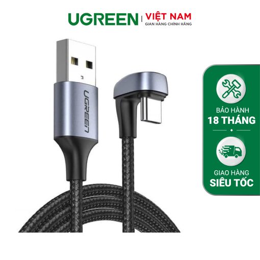 Cáp sạc nhanh Type-C UGREEN US311 Sạc nhanh 18W QC 3.0 - Đầu chữ U chống gập gãy