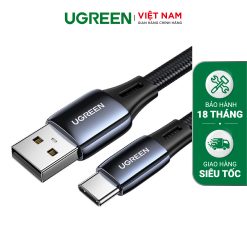 Cáp sạc nhanh Type C UGREEN US330 - Sạc nhanh Quick Charge 3.0 2.0 dòng 3A - Tốc độ truyền tải lên đến 480Mbps - Dây bện nylon dạng dẹt chắc chắn - đen-Type C-dây dẹt-1