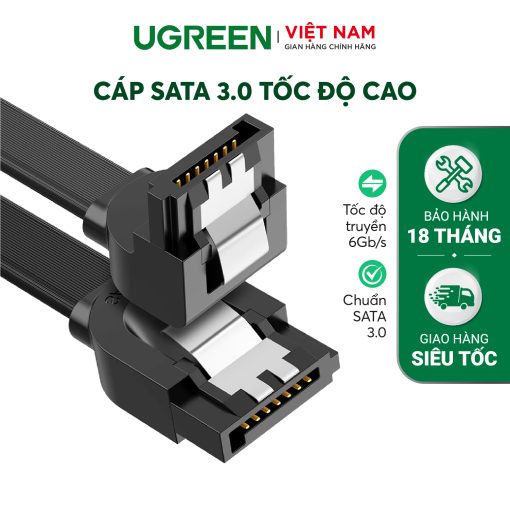 Cáp SATA 3.0 truyền tốc độ cao 6Gb/s dài 0.5m UGREEN US217 - Vuông góc - Màu đen