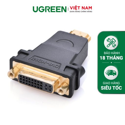 Đầu chuyển đổi HDMI đực sang DVI-I (24+5) cái mạ vàng cao cấp UGREEN 20123 (đen)