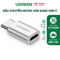 Đầu chuyển Micro USB  sang USB type C hỗ trợ chức năng OTG cho One plus 6 5 Xiaomi mi 8 Huawei.. UGREEN US157 - Màu trắng cổ