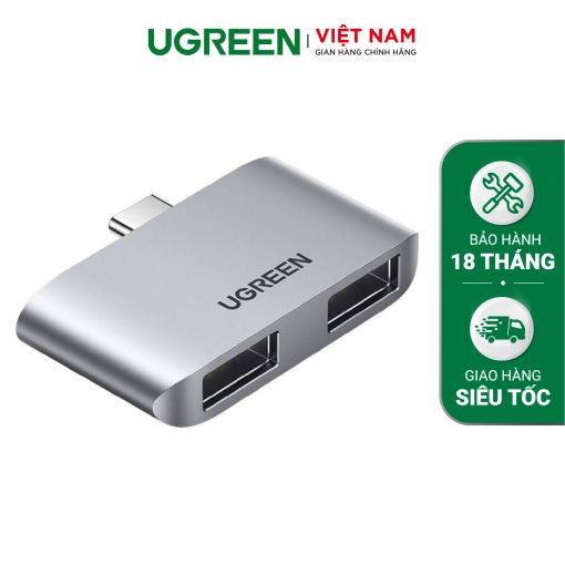 Đầu chuyển Type C sang 2 cổng USB3.0 UGREEN CM412 - Tốc độ truyền 5Gbps - Khả năng tương thích rộng, vỏ hợp kim tản nhiệt tốt