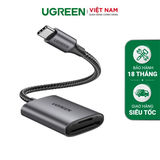 Đầu đọc thẻ SD/ TF UGREEN 80888 Đầu cắm USB 3.1 Type-C - Vỏ nhôm cao cấp tản nhiệt tốt