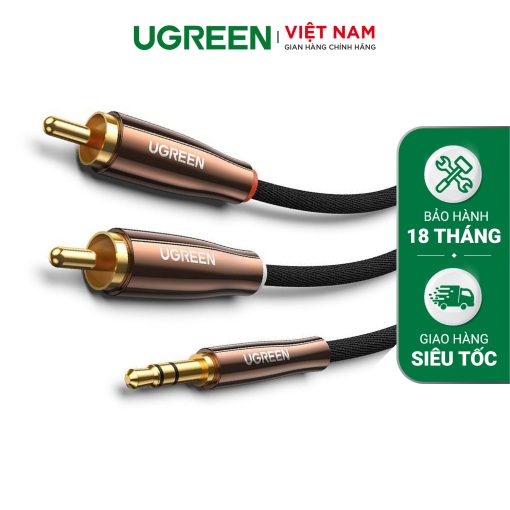 Dây âm thanh 3.5mm sang 2 đầu RCA UGREEN AV170 - Đầu cắm mạ kim loại chống mài mòn, tăng khả năng tiếp xúc - Dây bện nylon chống rối - 80849-5m