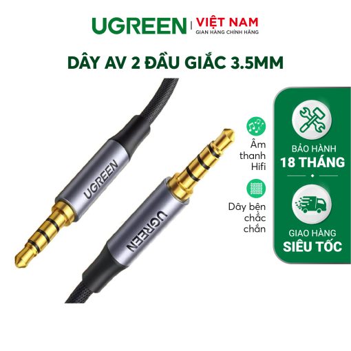 Dây âm thanh 3.5mm UGREEN AV183 - 2 đầu giắt kết nối mạ vàng, vỏ bện vải mềm mại, dài 1.5m - 20785 3m black