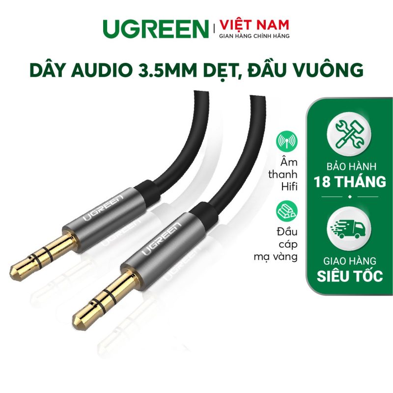 Dây Audio 3.5mm 2 đầu đực dạng cáp tròn mạ Vàng 24K TPE  UGREEN AV119 - Dài 5m-10737