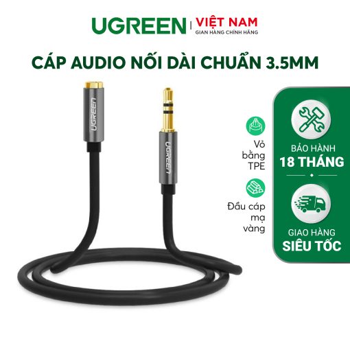 Dây AV nối dài 3.5mm UGREEN AV118 Đầu mạ vàng có hỗ trợ mic dài từ 0.5-5m - 60845-black-0.5m