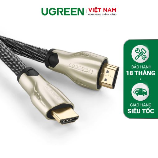 Dây cáp HDMI 2.0 4K60Hz UGREEN HD102 thuần đồng 19+1, đầu hợp kim, cáp dạng dẹt và dạng tròn vỏ bọc lưới, dài 1m 1.5m 2m 3m - Tương thích với SmartTV, đầu DVD, Set top box, máy chiếu - Tròn-1m-Màu đen