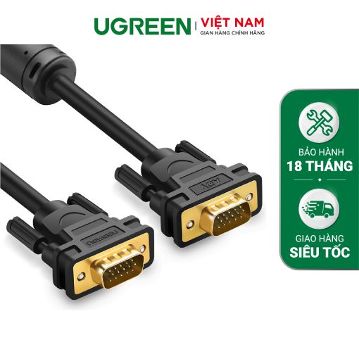 Dây cáp kết nối VGA HDB 15 đực sang HDB 15 đực dài từ 1-30M UGREEN VG101 VG105 - 3m-dẹt-đen-11667