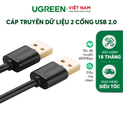 Dây cáp truyền dữ liệu 2 cổng USB 2.0 dài 0.25-3M  UGREEN US102 - 3m-đen