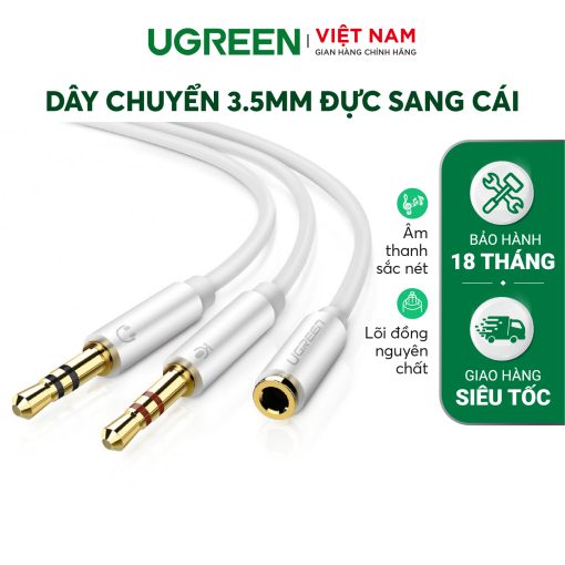 Dây chuyển đổi 3.5mm đực sang hai đầu 3.5mm cái (Hỗ trợ cùng lúc Mic + Tai nghe) vỏ nhựa ABS dài 20CM UGREEN AV141 - 50254 đen bện