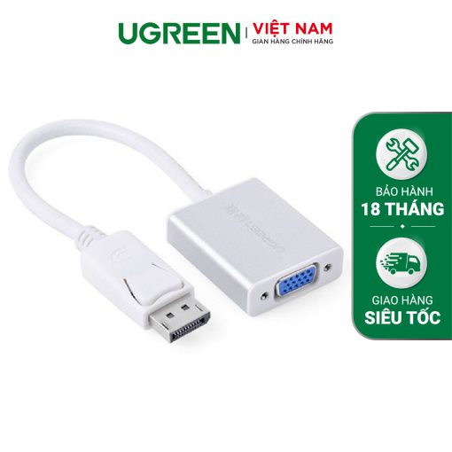 Dây chuyển đổi DisplayPort sang VGA+Audio converter (Vỏ nhôm) dài 25cm UGREEN DP106 - trắng