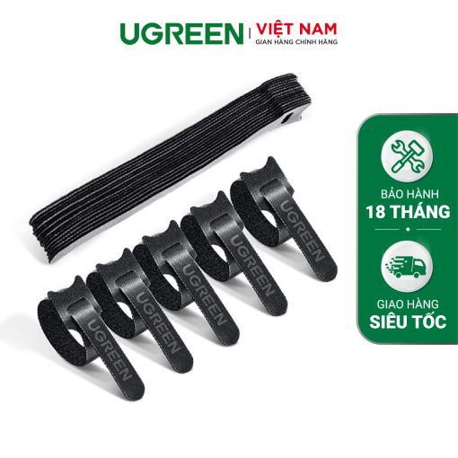 Dây dán Velcro UGREEN 20245 làm gọn dây sạc dây tai nghe dây máy tính...dài 18cm - Black-5sợi/túi-20245P5