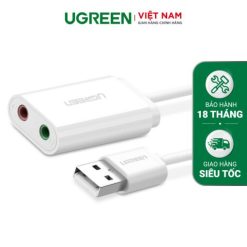 Dây USB 2.0 mở rộng sang đồng thời 2 cổng 3.5mm cho tai nghe + mic không cần driver UGREEN US205 - trắng