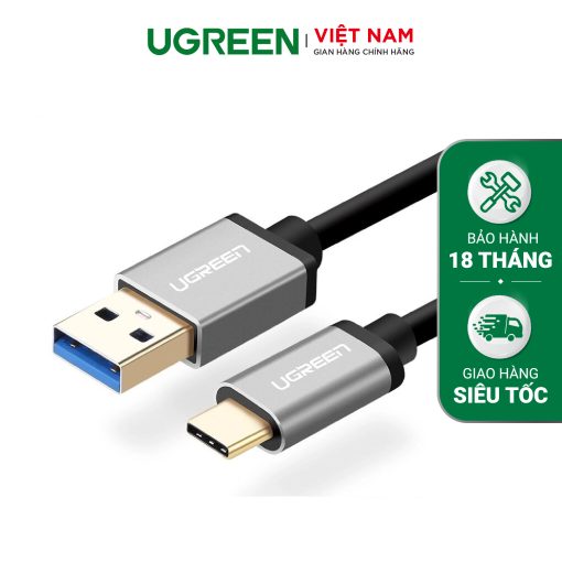 Dây USB 3.0 đầu đực sang USB type C đầu đực chính hãng UGREEN US187 30533 (màu ghi xám)(Xám)