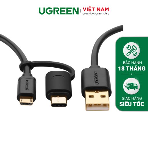 Dây USB đa năng 2 trong 1 đầu ra Micro-USB và USB Type C dài 0.25-2M UGREEN US142 - Đen-2