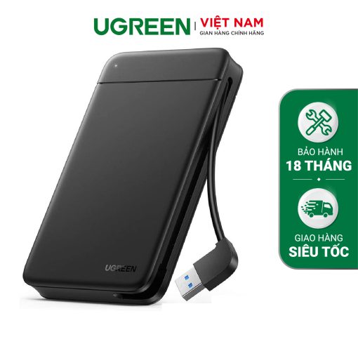 Hộp đựng ổ cứng 2.5 inch SSD HDD chuẩn SATA hỗ trợ ổ cứng lên đến 6TB 2 loại vỏ nhôm và nhựa cao cấp kích thước 128x82x14mm UGREEN US221 CM300 - 80555-USB3.0