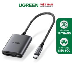 [Mã 257ELSALE giảm 7% đơn 300K] Đầu đọc thẻ SD/TF kèm OTG chuẩn USB 3.1 Type-C Ugreen 80798 vỏ nhôm cao cấp - Hàng Chính Hãng