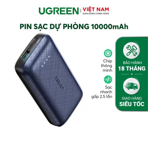 Sạc dự phòng 10000mAh UGREEN 80749 - 2 cổng sạc nhanh Type-C PD và Quick Charge 3.0 18W - Sạc nhanh cho điện thoại iPhone 12 / iPhone 11 / Samsung / Huawei / Oppo / Xiaomi /Redmi