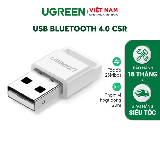 USB Bluetooth 4.0 CSR UGREEN US192 - Hỗ trợ aptX dùng cho máy tính để bàn hoặc laptop phạm vi hoạt động đến 20 mét - Trắng