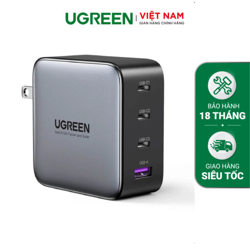 Củ sạc nhanh 65W/ 100W UGREEN CD224 - Sạc nhanh đồng thời 4 thiết bị - Hỗ trợ sạc được cho Macbook, laptop,… - Chân US-65W